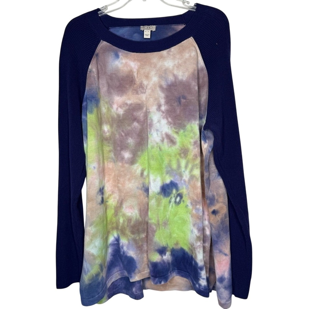 Logo Lori Goldstein Womens Charlie Hand Tie Dyed Sweater Size XL Raglan Sleeve